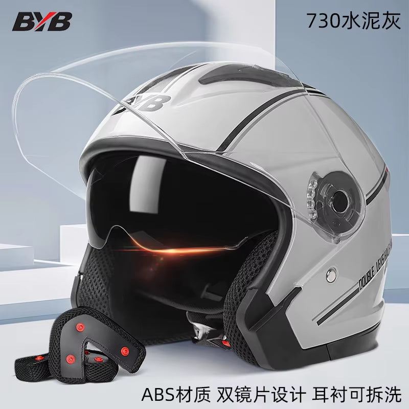 Motorcycle Open Face Helmet for Men and Women Dual Lens Sun Visor Face Shield Top Lightweight Scooter Bike Retro 3/4 Helmet